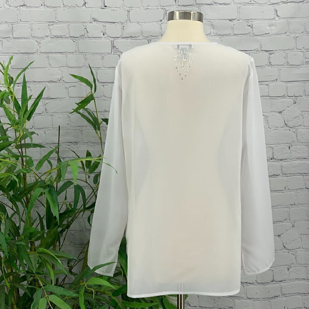 🎉Notations White Sheer Blouse w/ Beading Detail - Picture 4 of 7